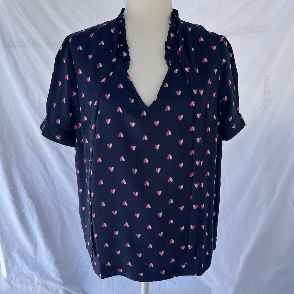 Navy blue blouse with pink hearts
